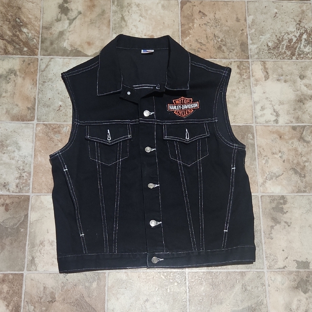 Harley-Davidson Black Vest with Eagle Embroidery Size M. 100 % Cotton. - Picture 6 of 14